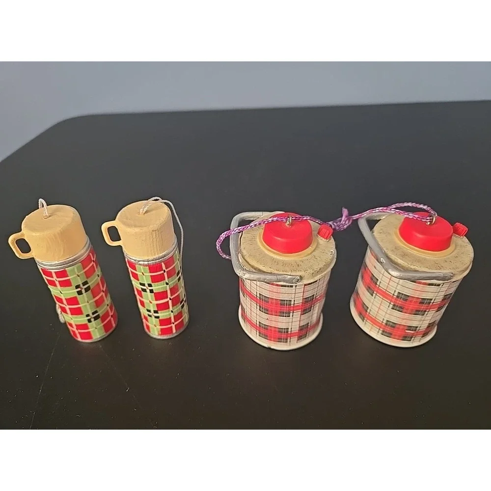 Hallmark Plaid Thermos Christmas  Ornament Skcotch Picnic Cooler Jug Lot Of 4‎